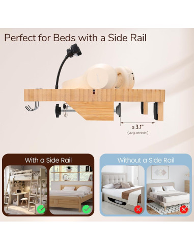 Estante Lateral de Cama Fivebop en Bambú Ajustable 39.2x29.2cm