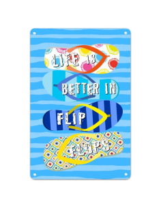 Cartel de Metal Colorido La Vida es Mejor en Chanclas 30x20cm