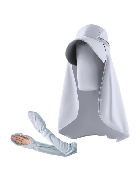 Sombrero de Sol Hikiwin con Mangas UPF 50+ Gris Unisex