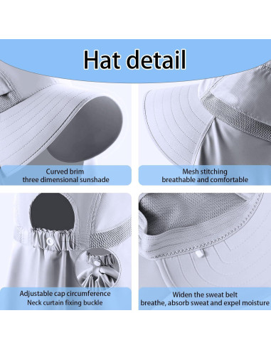 Sombrero de Sol Hikiwin con Mangas UPF 50+ Gris Unisex