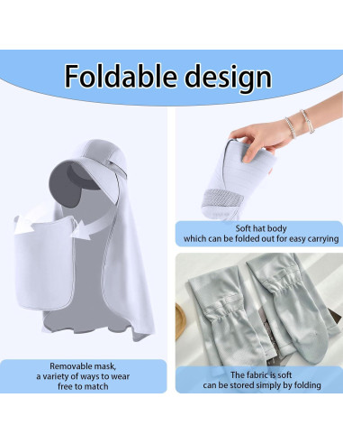 Sombrero de Sol Hikiwin con Mangas UPF 50+ Gris Unisex