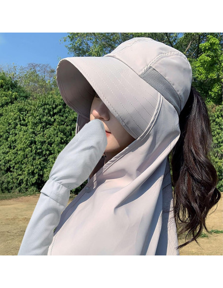 Sombrero de Sol Hikiwin con Mangas UPF 50+ Gris Unisex
