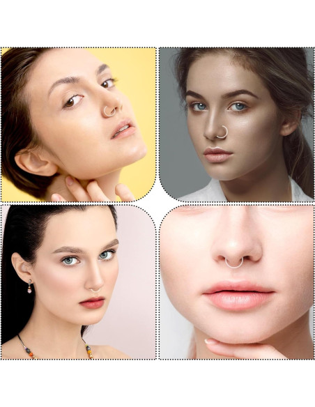 24 Anillos Nasales Transparentes Tucnoeu 6-12mm 16G