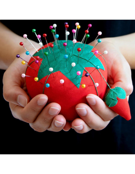 Cojín de Alfileres Grande Dritz 10.16 cm Rojo con Fresa Emery