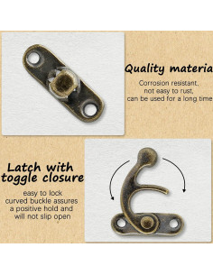 10 Ganchos de Cierre Antiguos Rierdge para Caja de Joyería Bronce 2