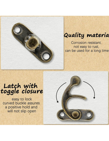 10 Ganchos de Cierre Antiguos Rierdge para Caja de Joyería Bronce