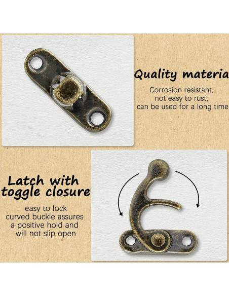 10 Ganchos de Cierre Antiguos Rierdge para Caja de Joyería Bronce
