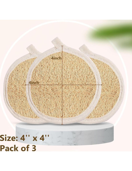 Paquete de 3 Esponjas Exfoliantes de Lufa Natural 10.16 cm