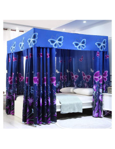 Cortina de Cama con Dosel Mengersi Mariposa Azul Completo 145x199 cm