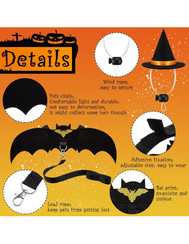 Disfraz para Mascotas Halloween Amylove Alas de Murciélago y Sombreros