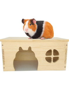 Escondite de Madera CAREUPET para Cobayas y Conejos 39.9x21.8x19.8cm 2