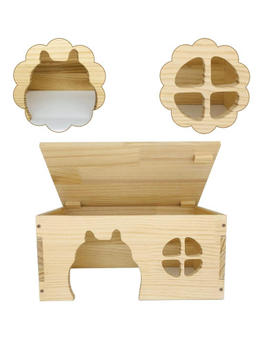 Escondite de Madera CAREUPET para Cobayas y Conejos 39.9x21.8x19.8cm