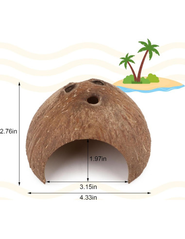 Escondite Natural de Coco Hypeety para Reptiles y Acuarios