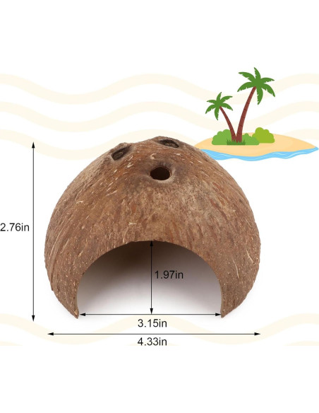 Escondite Natural de Coco Hypeety para Reptiles y Acuarios