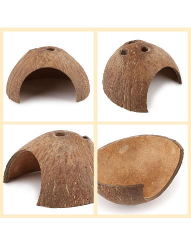 Escondite Natural de Coco Hypeety para Reptiles y Acuarios