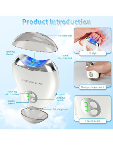 Cortador de Uñas Eléctrico VGVR 2-en-1 con Luz LED y 3 Velocidades