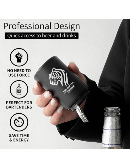Abrebotellas Automático Acero Inoxidable Negro Tigre 116g