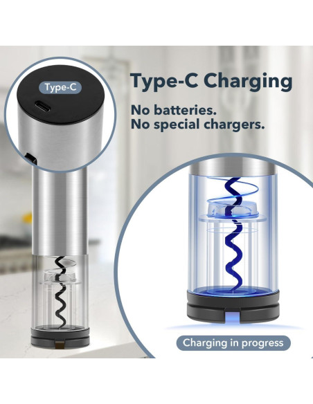 Abridor de Vino Eléctrico QIKPCK Recargable USB-C Acero Inoxidable