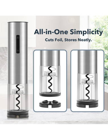 Abridor de Vino Eléctrico QIKPCK Recargable USB-C Acero Inoxidable