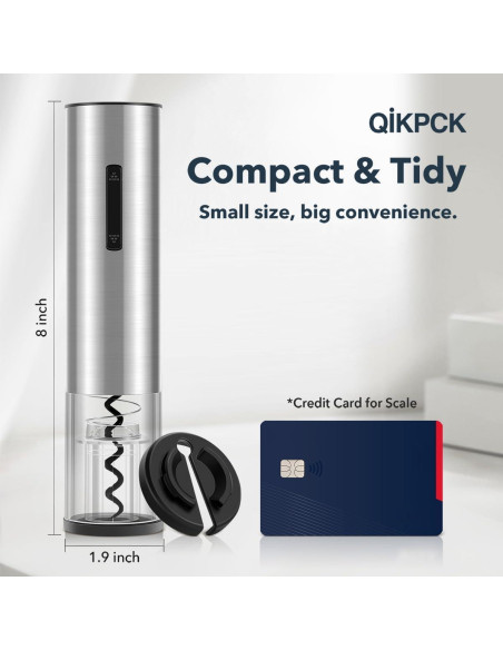 Abridor de Vino Eléctrico QIKPCK Recargable USB-C Acero Inoxidable