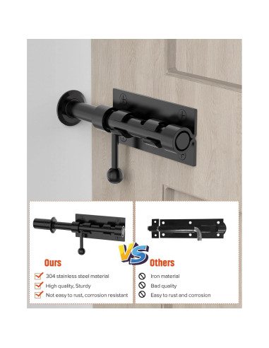 Cerradura deslizante de acero inoxidable Mbotnee 15.24 cm negra