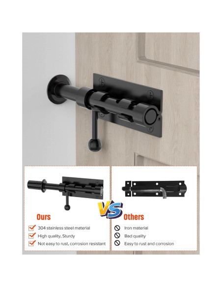 Cerradura deslizante de acero inoxidable Mbotnee 15.24 cm negra