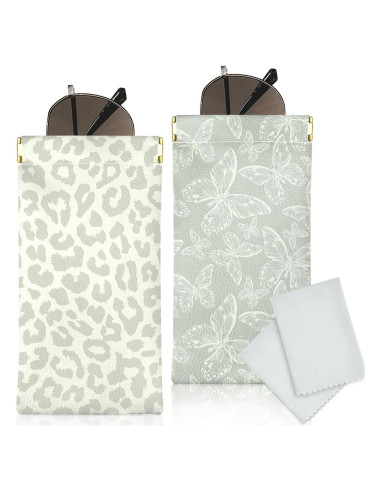 Estuche Suave para Gafas PU 2 Piezas Mujeres Leopardo y Mariposa