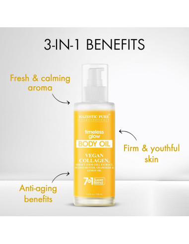 Aceite Corporal Majestic Pure Timeless Glow 100ml - Colágeno Vegano y Aceite de Semilla de Uva