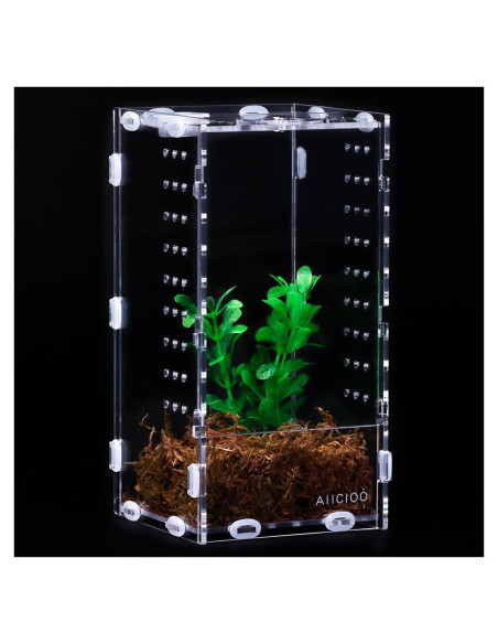 Terrario Acrílico AIICIOO 10.16x10.16x20.32 cm para Reptiles