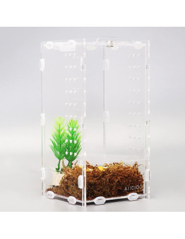 Terrario Acrílico AIICIOO 10.16x10.16x20.32 cm para Reptiles