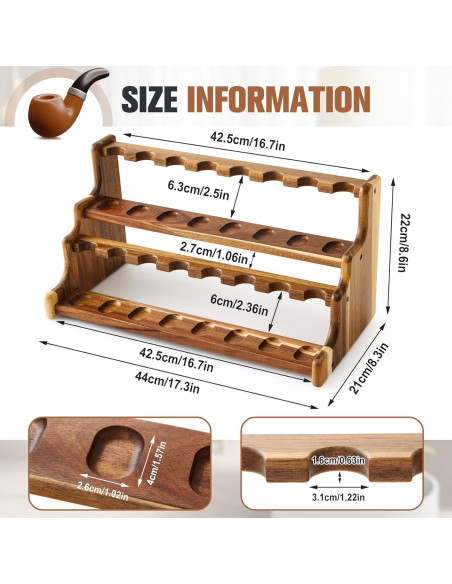 Soporte de Tubos de Fumar Yalikop de Acacia Doble Capa 43.4cm