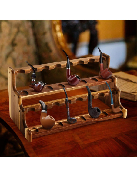 Soporte de Tubos de Fumar Yalikop de Acacia Doble Capa 43.4cm