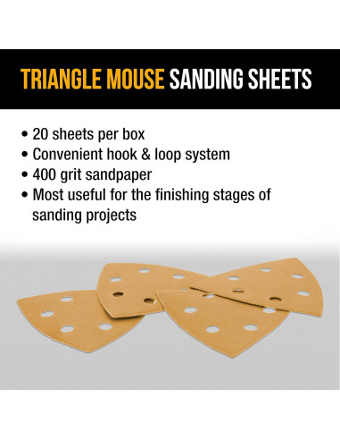 Hojas de Lijado Triangulares Dura-Gold 400 Granos - Caja de 20