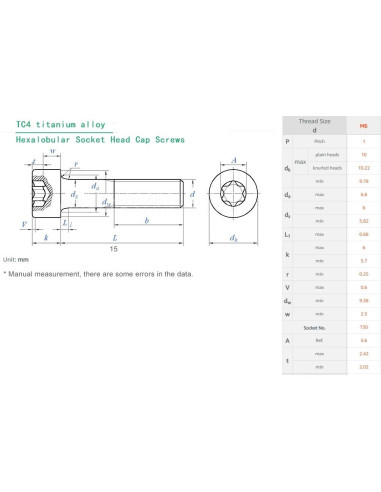 5 Tornillos Antirrobo de Titanio TC4 M6x15mm Azul - Decorativos