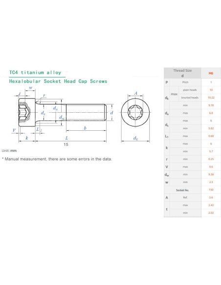 5 Tornillos Antirrobo de Titanio TC4 M6x15mm Azul - Decorativos