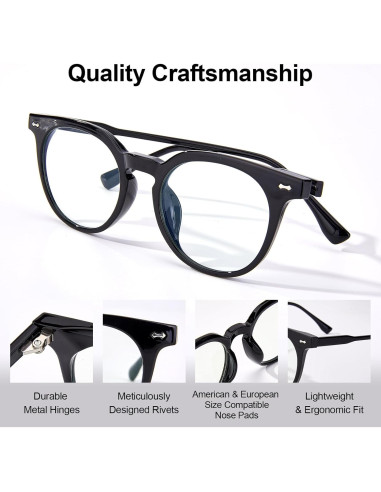 Gafas Anti Fatiga Ocular Saraudy, Bloqueo Luz Azul, Montura Redonda