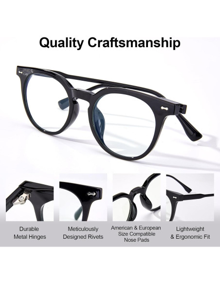 Gafas Anti Fatiga Ocular Saraudy, Bloqueo Luz Azul, Montura Redonda