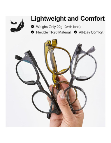 Gafas Anti Fatiga Ocular Saraudy, Bloqueo Luz Azul, Montura Redonda