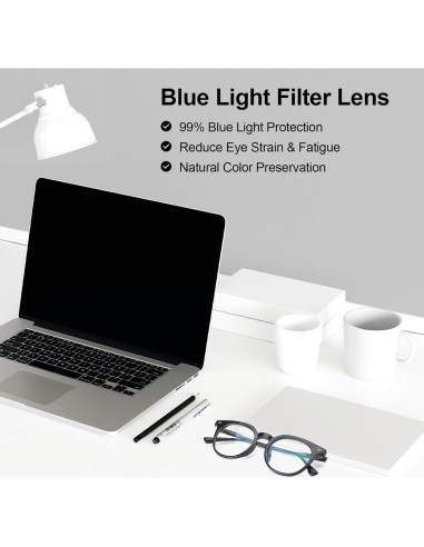 Gafas Anti Fatiga Ocular Saraudy, Bloqueo Luz Azul, Montura Redonda