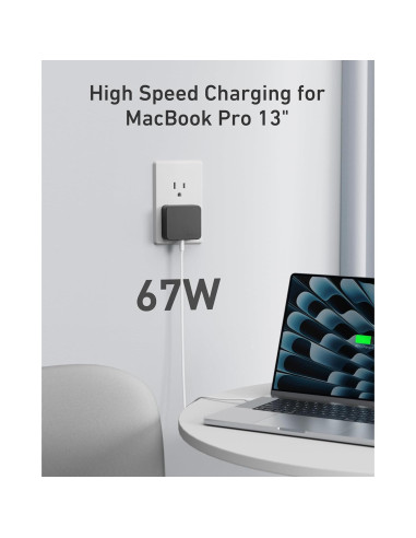 Cargador USB C Nekmit 67W Rápido 3 Puertos GaN Negro