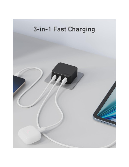 Cargador USB C Nekmit 67W Rápido 3 Puertos GaN Negro