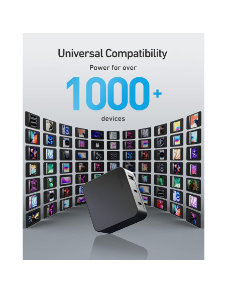 Cargador USB C Nekmit 67W Rápido 3 Puertos GaN Negro