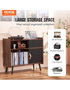 Soporte para Tocadiscos VEVOR Marrón con Almacenamiento para 350 Álbumes 2