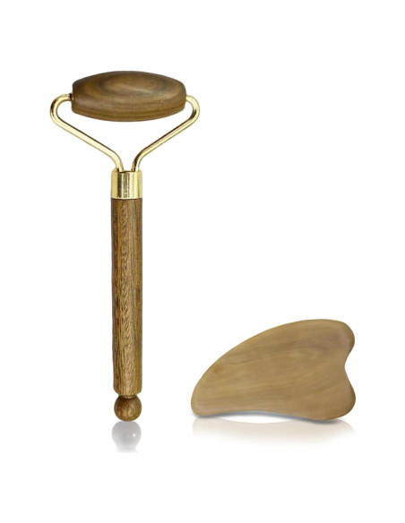 Juego de Masaje Facial Gua Sha Werncy - Rodillo y Piedra Sándalo