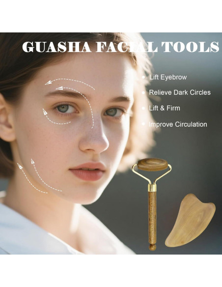Juego de Masaje Facial Gua Sha Werncy - Rodillo y Piedra Sándalo