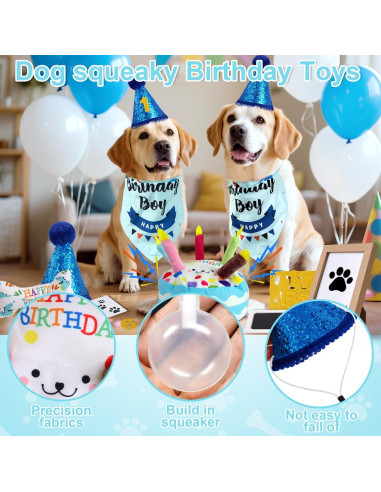 Juego de Cumpleaños para Perros PATTEPOINT - Juguetes Squeaky y Kit de Huellas