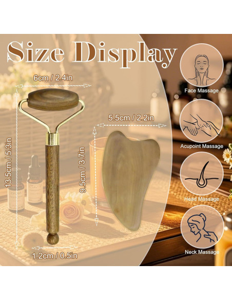 Juego de Masaje Facial Gua Sha Werncy - Rodillo y Piedra Sándalo