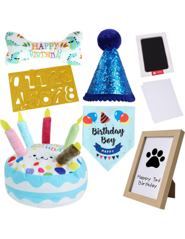 Juego de Cumpleaños para Perros PATTEPOINT - Juguetes Squeaky y Kit de Huellas