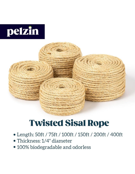 Cuerda de sisal natural PELZIN 0.64 cm x 15.24 m para gatos