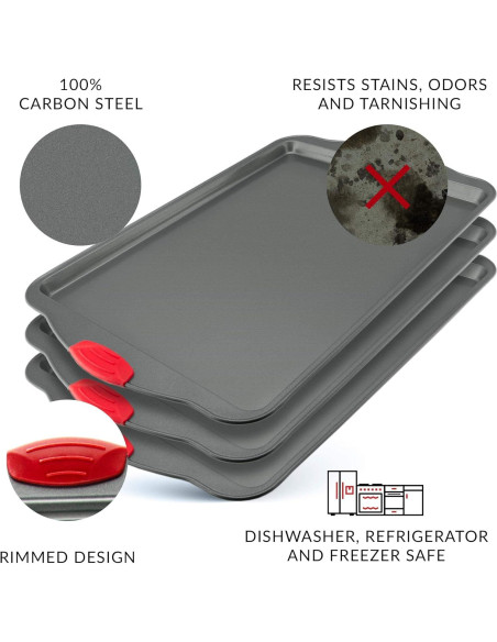 Juego de Bandejas para Hornear Boxiki Kitchen - Set de 3, Acero al Carbono Antiadherente